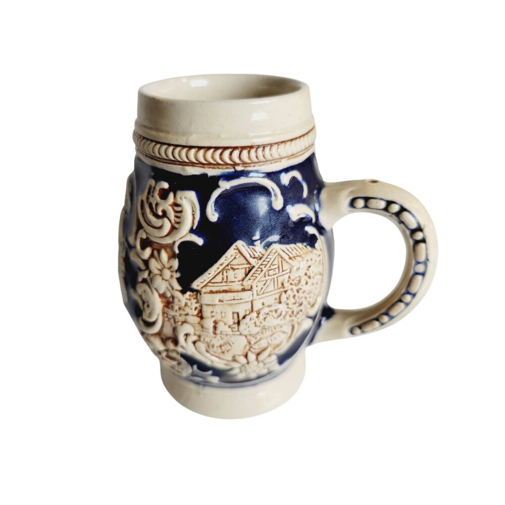 Vintage German Beer Stein Blue Cream Stoneware Marzi and Remy Beer Mug Marked - Picture 3 of 9